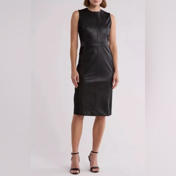 SPANX Dresses & Skirts - SPANX NWT Sleeveless Luxe Black Leather Fitted Sheath Dress Size M